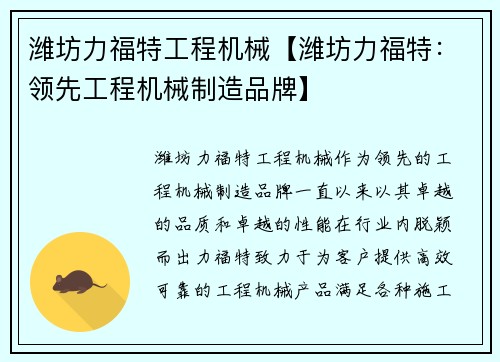 潍坊力福特工程机械【潍坊力福特：领先工程机械制造品牌】